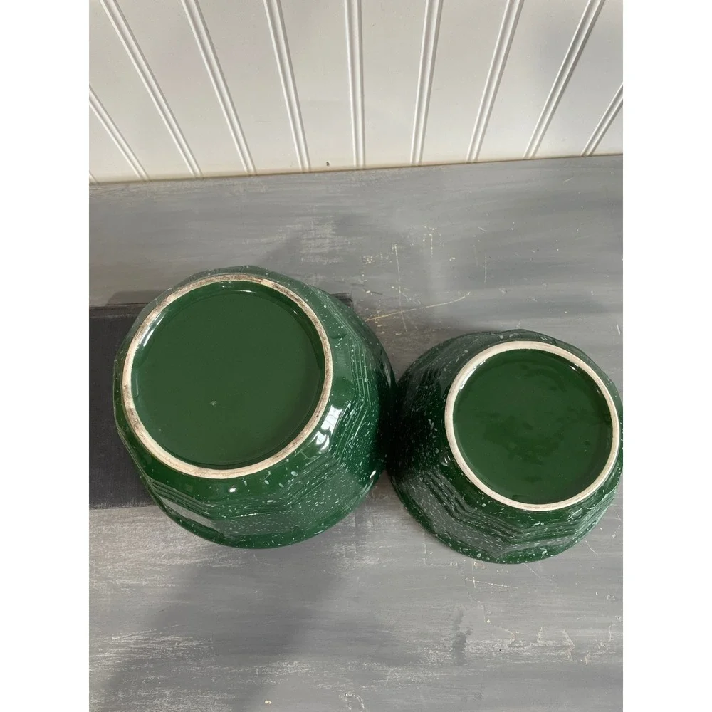 Green Speckleware Splatter Nesting Mixing Bowls Set of‎ 2 Farmhouse Rustic